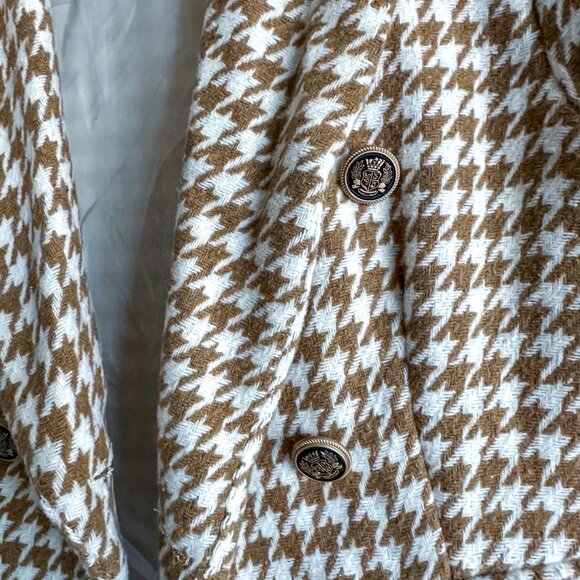 Plaid Fake Side Pockets Open Front Blazer, Casual Neck Split Hem Long Sleeve - Picture 3 of 3